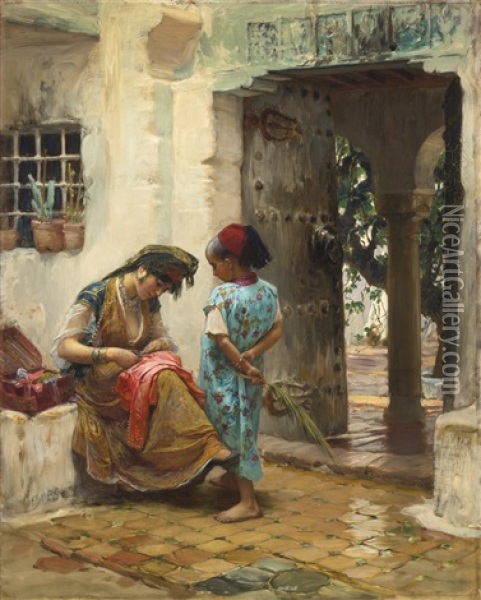 The Sewing Lesson Oil Painting - Frederick Arthur Bridgman