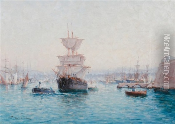 Harbour View Oil Painting - Victor Coste