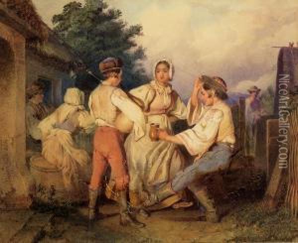 Tanzende Ungarische Bauern Oil Painting - Johann Baptist Wengler