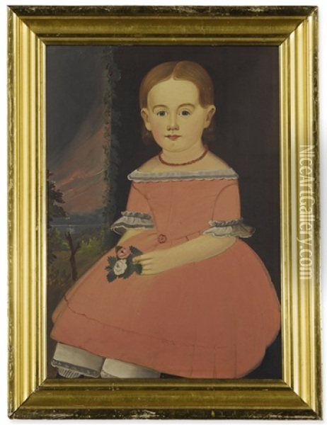 Portrait Of A Young Girl In A Pink Dress Holding Roses Oil Painting - William Matthew Prior