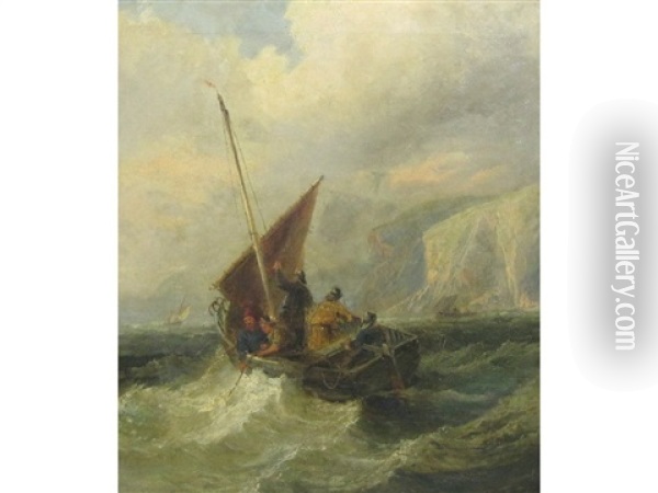A Fishing Boat Off A Coast Oil Painting - Samuel W. Calvert