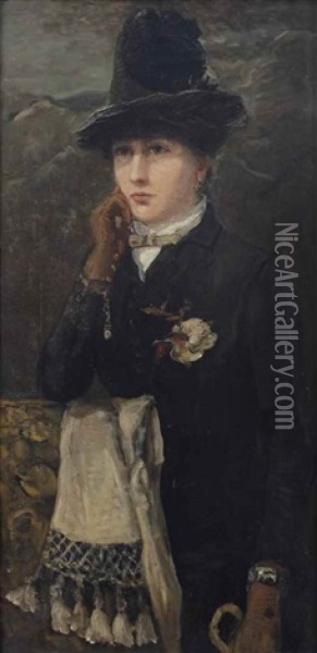 A Portrait Of Catharina Johanna Van Houten In Amazone Attire Oil Painting - Hendrik Willem Mesdag