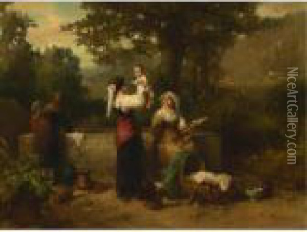Italian Ladies At A Well Oil Painting - Karel Frans Philippeau