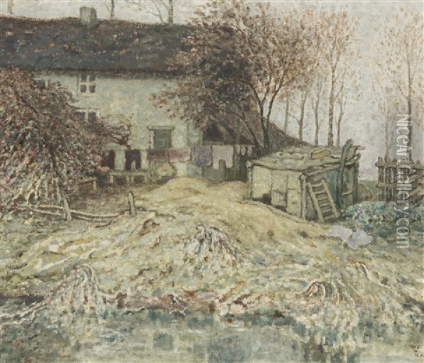 Behind The Farmhouse - Derriere La Ferme (1912) Oil Painting - William Degouve de Nuncques