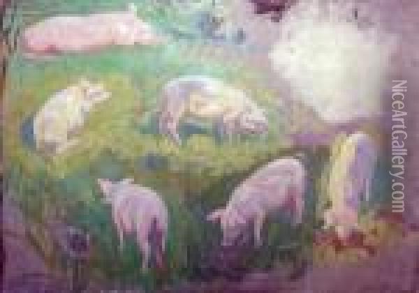 Etude De Cochon Oil Painting - Raphael-Leon Leguilloux
