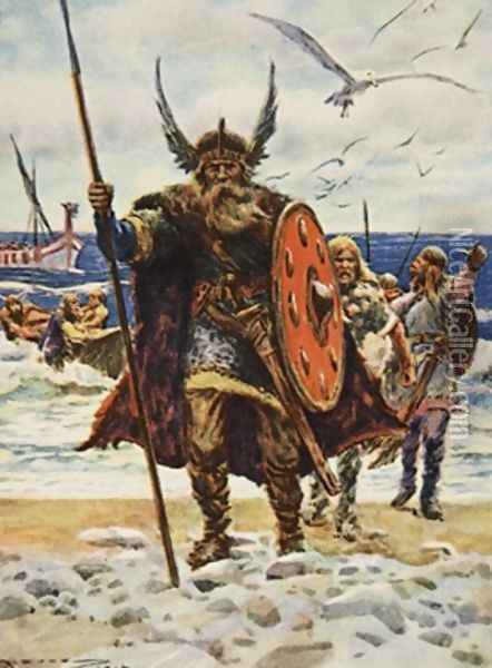 The Landing of the Vikings illustration from This Country of Ours The Story of the United States Oil Painting - A.C. Michael