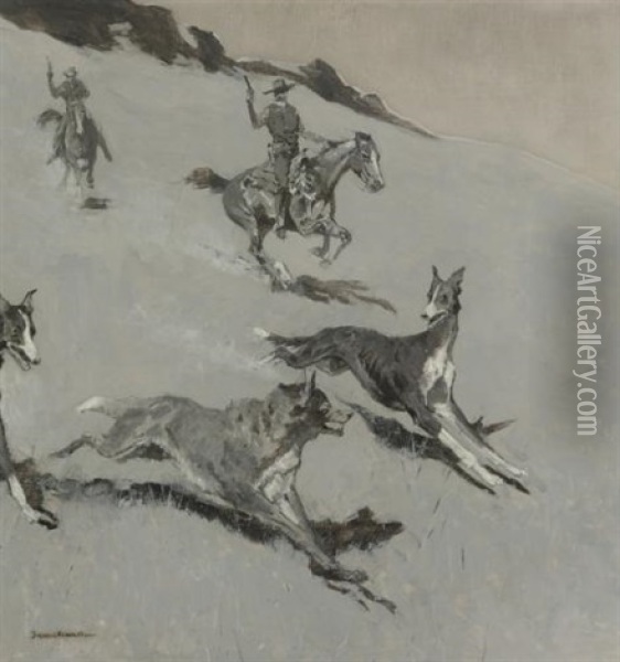 With The Wolfhounds (coursing With The Greyhounds) Oil Painting - Frederic Remington