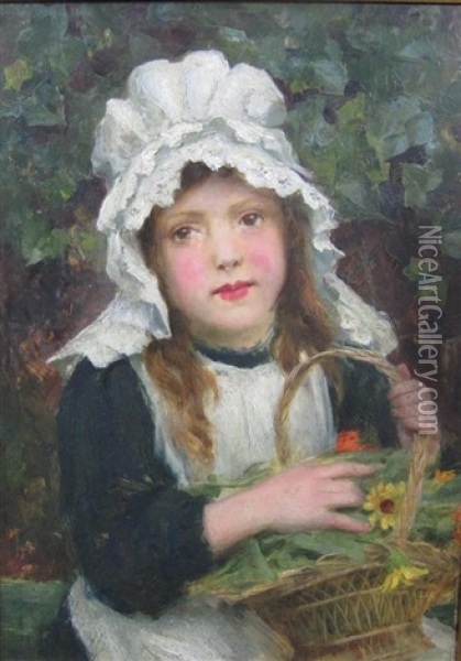 A Girl Holding A Basket Oil Painting - George Sheridan Knowles