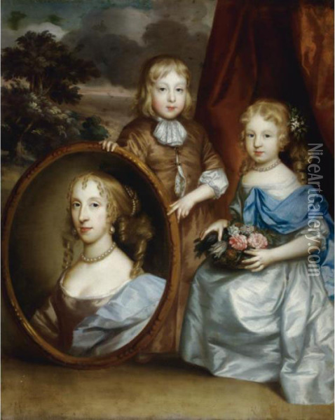 Portrait Of Susanna, Lady Dormer And Her Children, William And Susanna Oil Painting - Sir Peter Lely