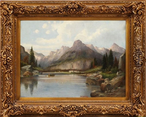 Lake Landscape With Mountains Oil Painting - Karl Kaufmann
