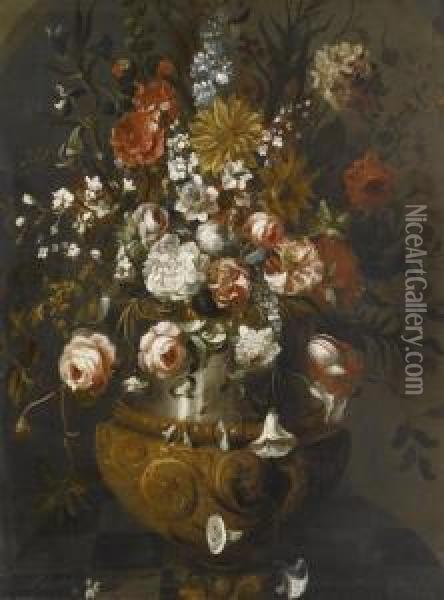Still Life With Flowers. Oil Painting - Jean Baptiste Belin de Fontenay