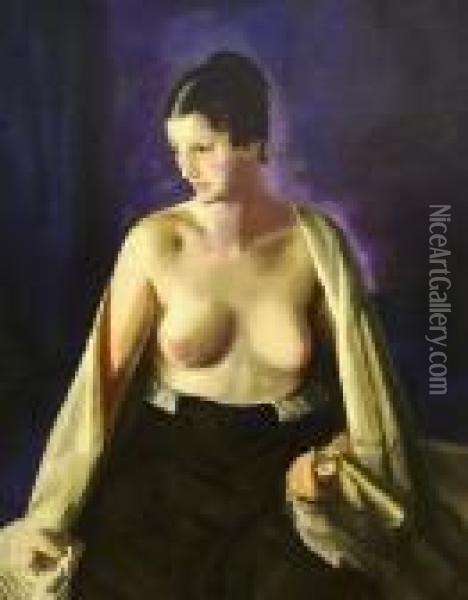 Nude With The White Shawl Oil Painting - George Wesley Bellows