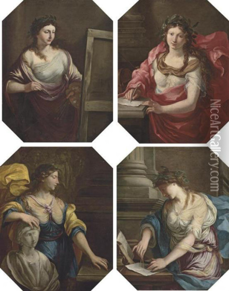 Allegories Of The Arts: Painting; Poetry; Sculpture; Andarchitecture Oil Painting - Aubin Vouet