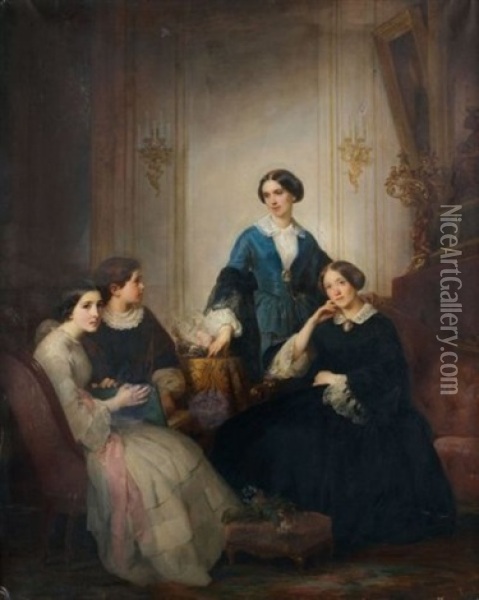 Portrait De (la Famille Lyautey?) Oil Painting - Theodore Didier Delamarre