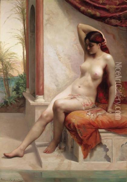 A Beauty At Her Bath Oil Painting - Emmanuel De Dieudonne