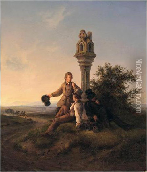 Rastende Wanderer (resting Travellers) Oil Painting - Friedrich Simon