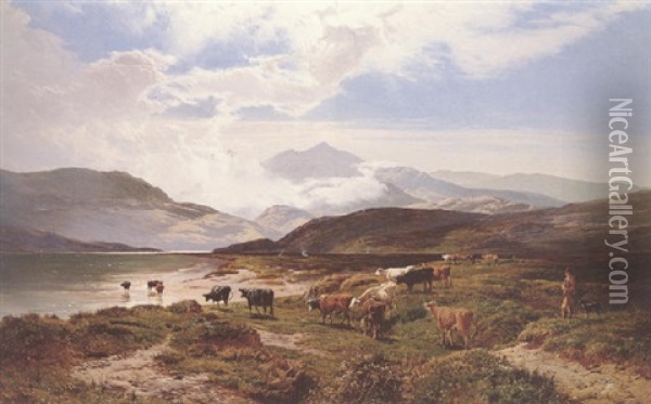 Driving Cattle To Water Oil Painting - Sidney Richard Percy