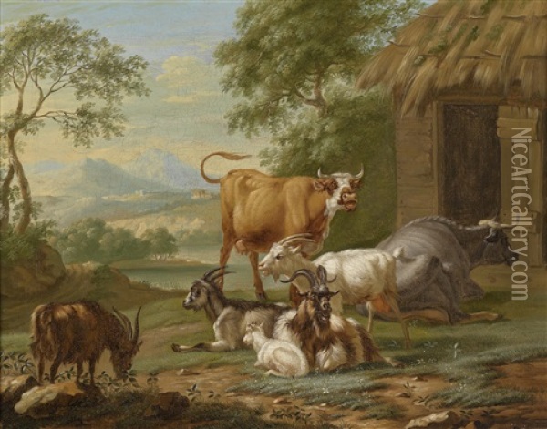 Landschaft Mit Grasendem Und Lagerndem Vieh Oil Painting - Jan van Gool