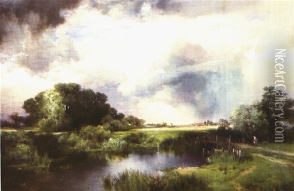 Showery Weather, East Hampton Oil Painting - Thomas Moran