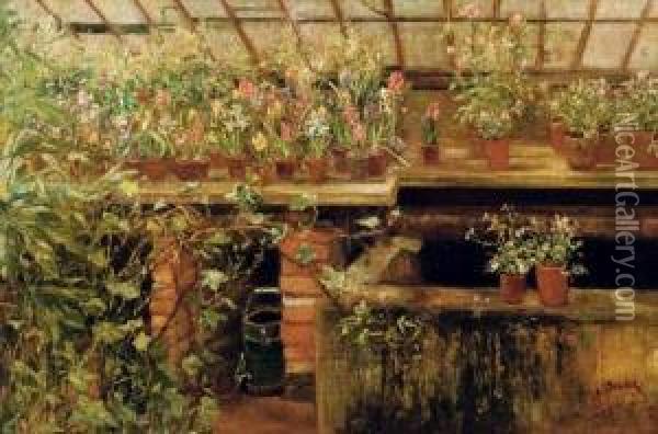 In The Greenhouse Oil Painting - Frans David Oerder