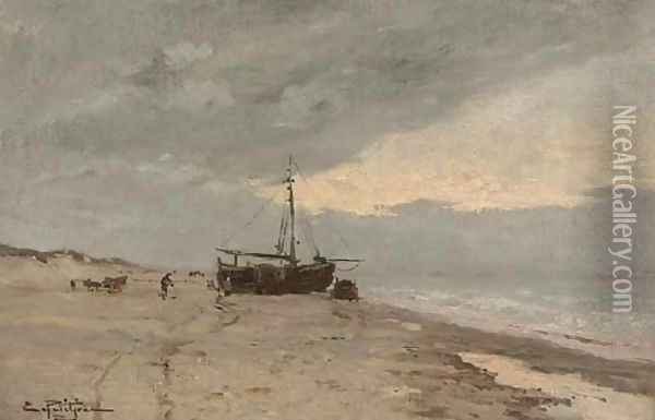 Coucher de soleil sur la plage Oil Painting - Edmond Marie Petitjean