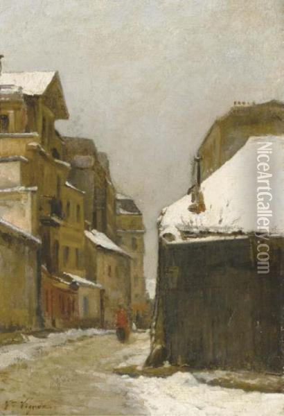 Vue D'une Rue Sous La Neige Oil Painting - Claude Vignon