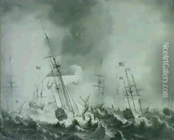 The Storm During Queen Charlottes Voyage To England (2) Oil Painting - Thomas Allen