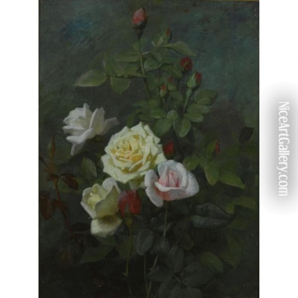 Roses (pair) Oil Painting - George Cochran Lambdin