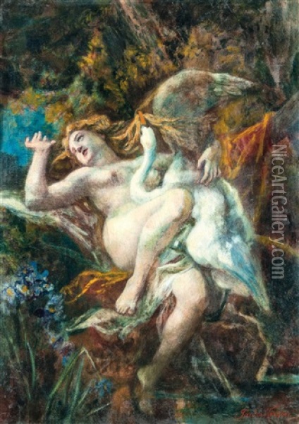 Leda And The Swan Oil Painting - Victor Tardos-Krenner