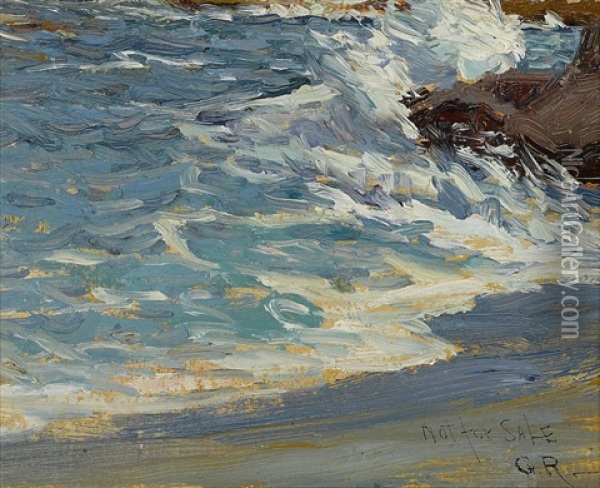 Figures On A Beach; Waves Breaking (double-sided) Oil Painting - Granville S. Redmond