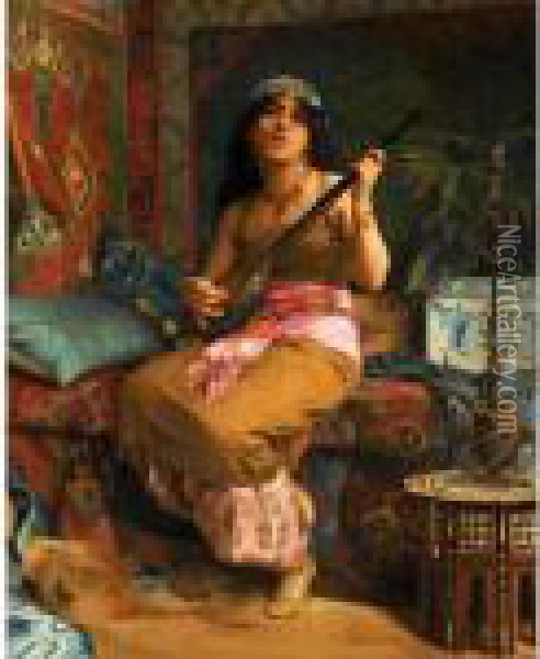 Nasli (jouant De Le Guitare) Oil Painting - Theodore Jacques Ralli