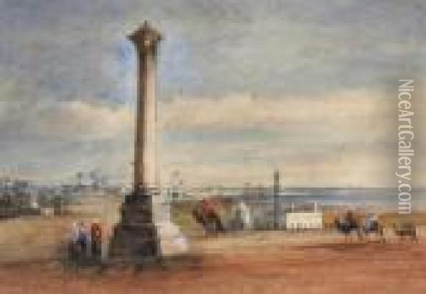 Classical Pillar, Alexandria, Egypt, Circa 1846-1850 Oil Painting - Andrew Nicholl