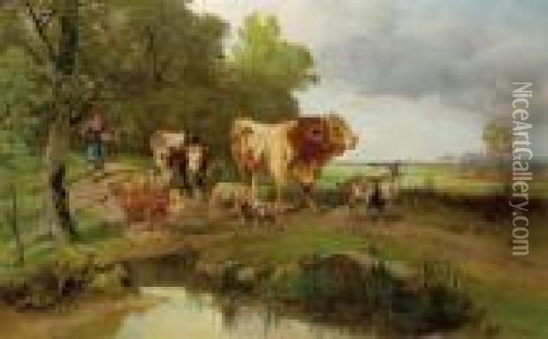 Il Bestiame Rientra Alla Stalla Oil Painting - Gustav Ranzoni