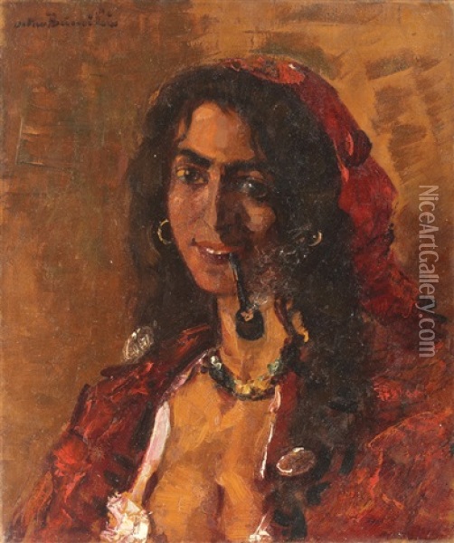 Young Gipsy Woman Oil Painting - Octav Bancila