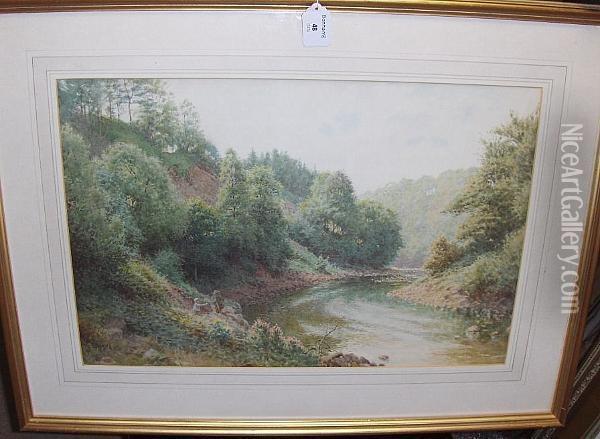 Fishermen In A Wooded River Gorge Oil Painting - Charles Gregory