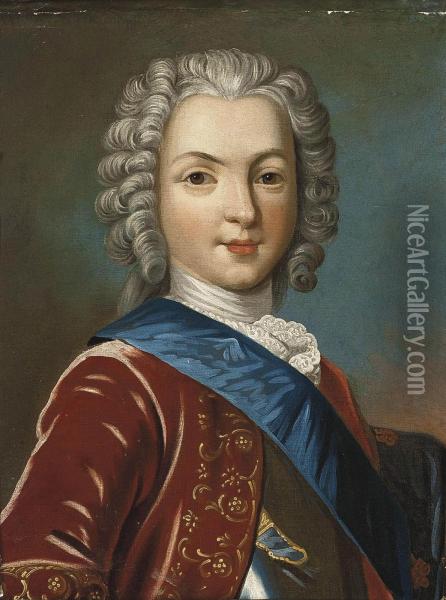 Portrait Of A Gentleman, Traditionally Identified As Charles Edward Stuart, Bonnie Prince Charlie (1720-1788), Bust-length, In A Red Coat And A Blue Sash Oil Painting - Antonio David