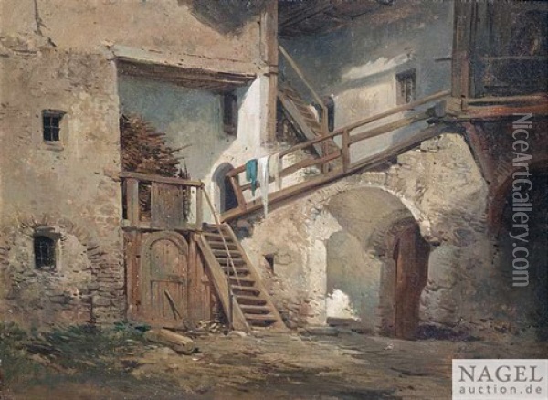 Im Hof Eines Sudtiroler Gehofts Oil Painting - Albert Emil Kirchner