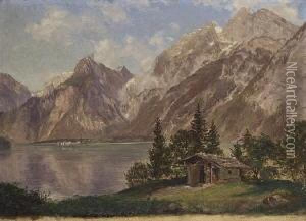Blick Auf Den Konigssee Mit St.
 Bartholoma. Oil Painting - Friedrich Loos