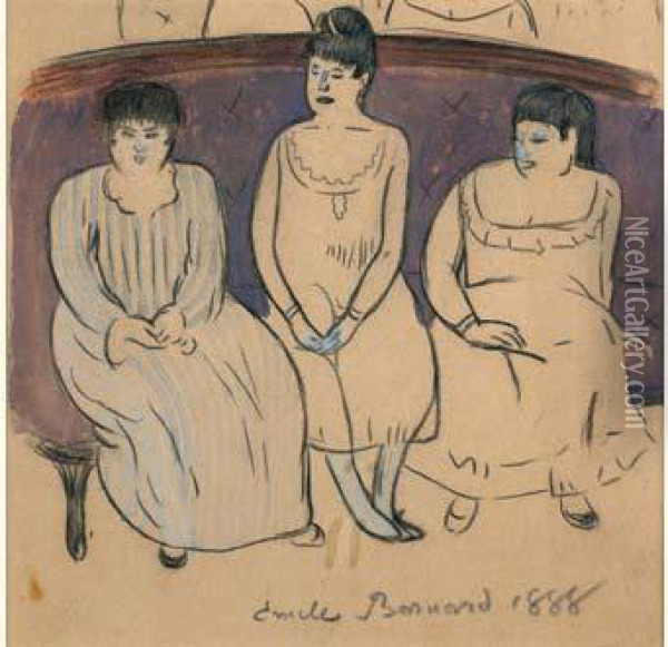 Les Trois Prostituees Oil Painting - Emile Bernard