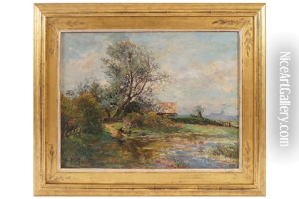 Riverscape Oil Painting - Edmond Marie Petitjean