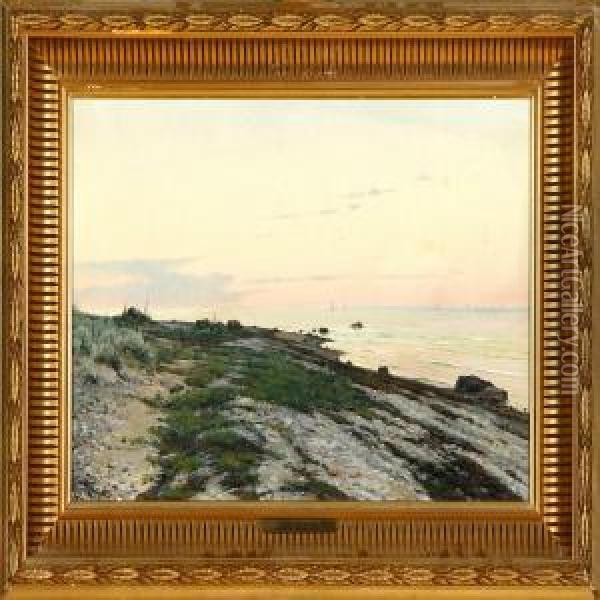 A Danish Coastalscenery At Sunset Oil Painting - Johannes Boesen