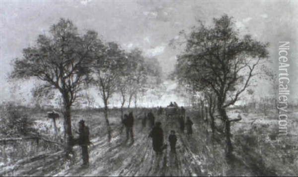 Winterliche Allee Oil Painting - Johann Jungblut