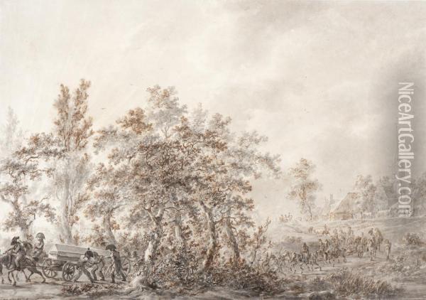 The Retreat Of An Army Oil Painting - Dirck Langendijk