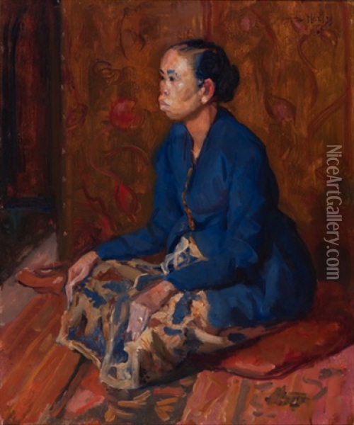 Seated Javanese Lady Oil Painting - Louis Hartz