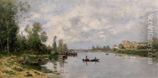 Bord De Seine A La Barque Oil Painting - Paul Emmanuel Peraire