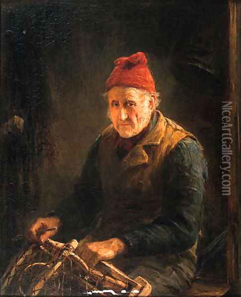 Mending the Lobster Pot Oil Painting - Otto Leyde