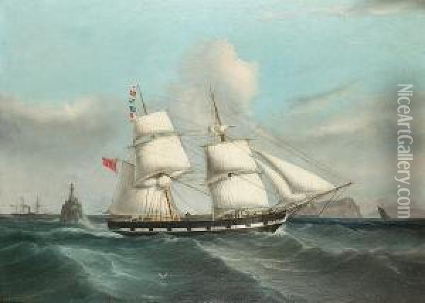 The Brig 'martha' Passing The Fastnet Rock, Homeward Bound For Liverpool Oil Painting - Joseph Heard