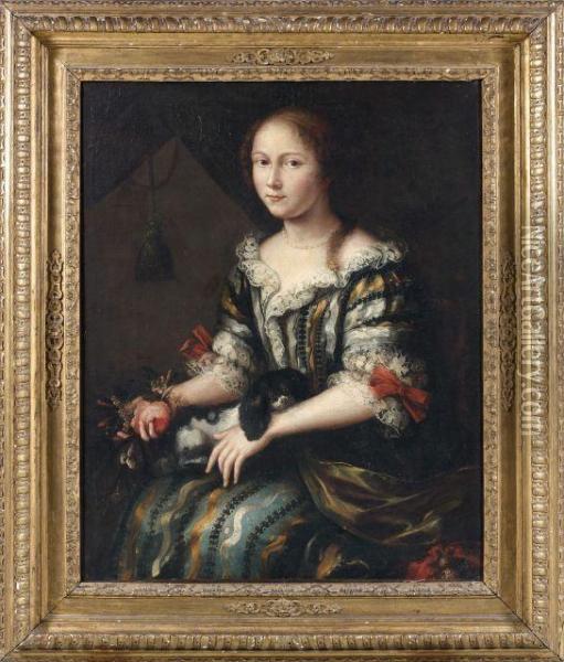 Portrait De Femme Avec Son Chien Oil Painting - Pier Francesco Cittadini Il Milanese