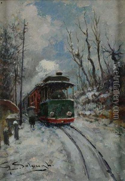 Tram Per Malpensa Oil Painting - Giuseppe Solenghi