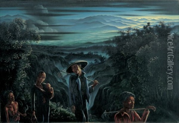 Heimkehrende Javaner (javanese Returning Home) Oil Painting - Walter Spies